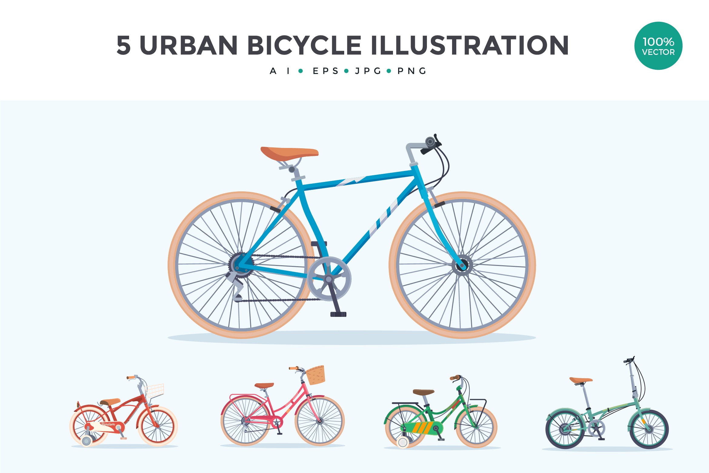 5个城市自行车矢量图形素材 5 Urban Bicycle Vector Illustration Set插图