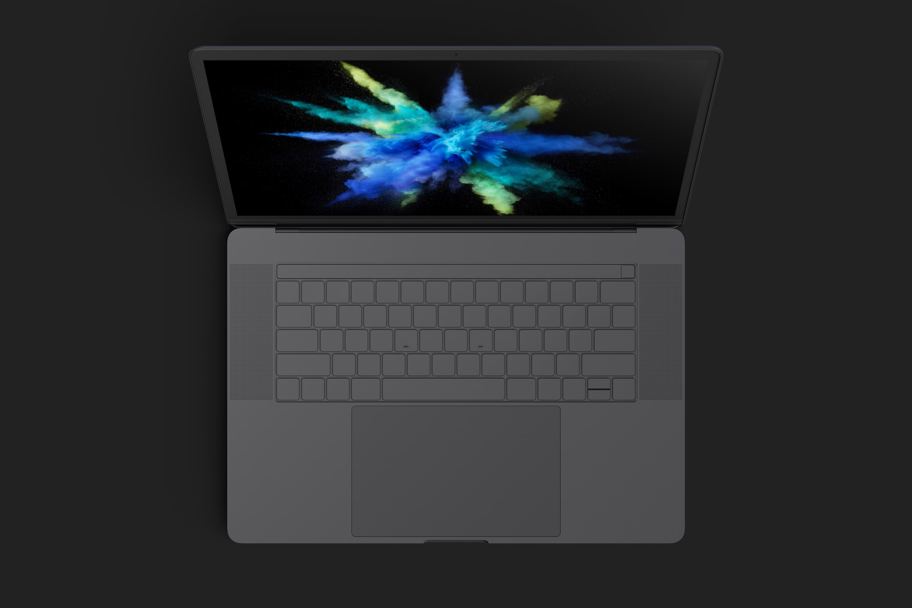 MacBook Pro笔记本电脑屏幕界面设计预览顶视图样机 Clay MacBook Pro 15" with Touch Bar, Top View Mockup插图(5)