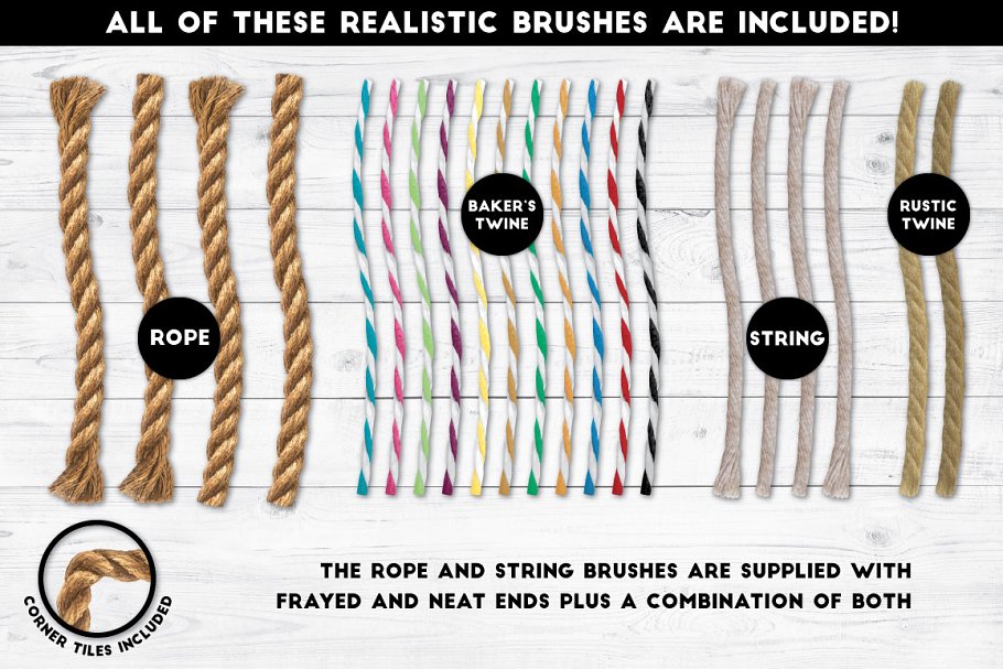 真实绳索纹理AI笔刷 Real Rope – Illustrator Brushes插图1