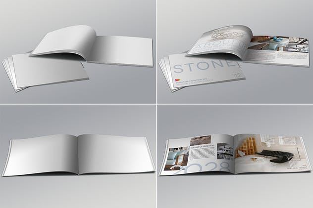 逼真横向规格宣传册企业画册样机 Realistic Landscape Brochure Mockups插图1