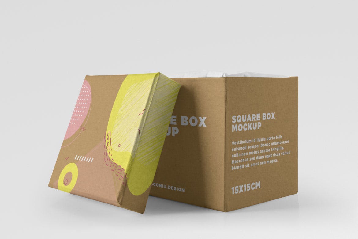 牛皮纸方盒快递纸箱设计效果图样机 Kraft Cube Box插图(2)