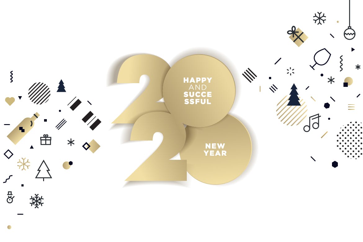 圣诞节&2020年新年主题创意数字矢量插画设计素材v5 Happy New Year 2020插图(1)