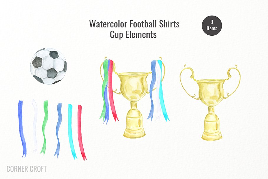 款式各异水彩足球衫剪贴画合集 Watercolor Football Shirt Collection插图(3)