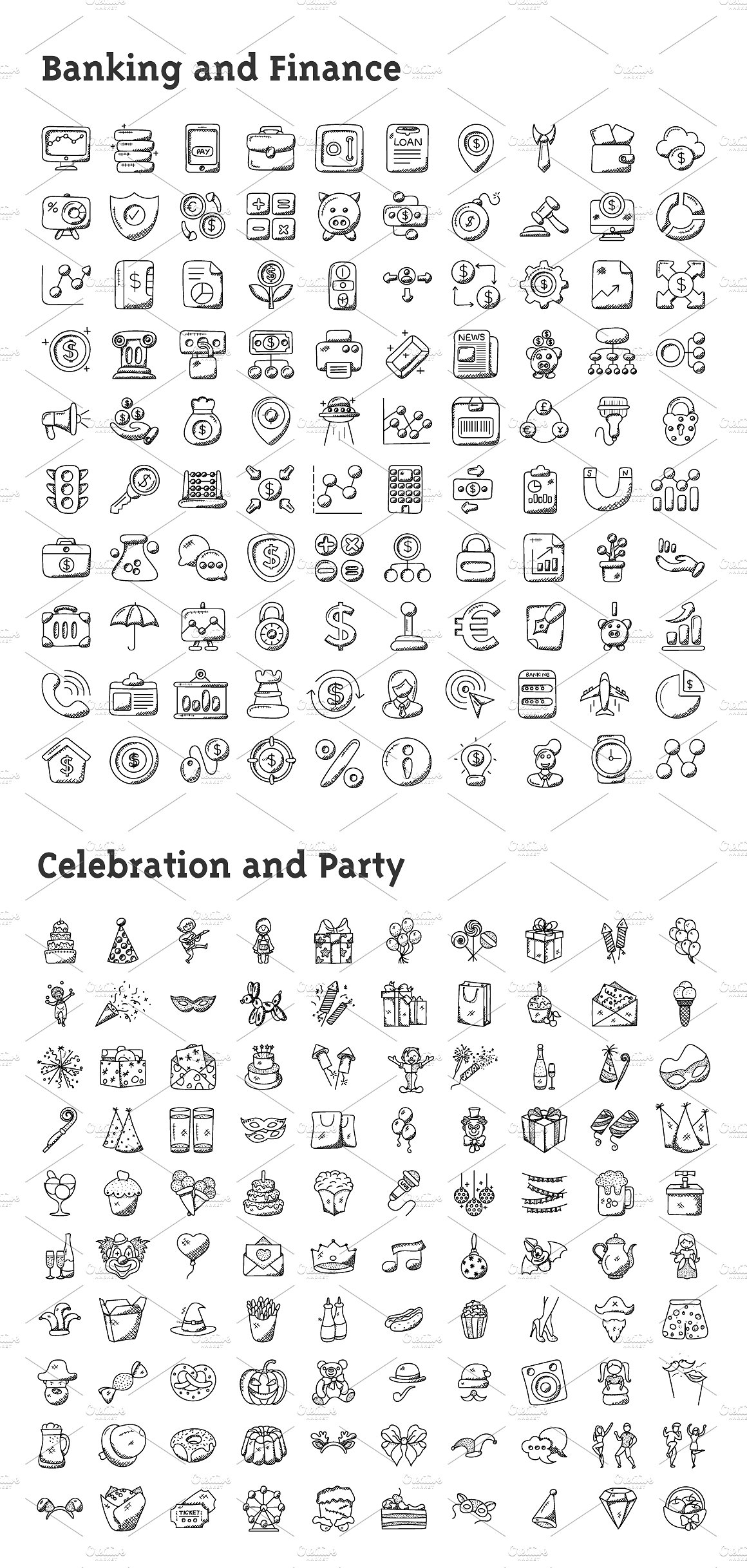 4074枚纯手工绘制涂鸦图标合集 4074 Hand Drawn Doodle Icons插图(1)