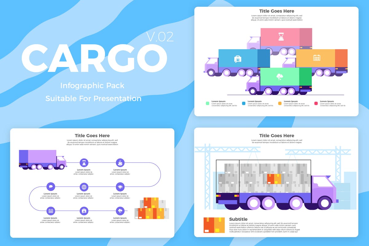 陆运物流运输概念插画信息图表矢量模板v2 Cargo v2 – Infographic插图