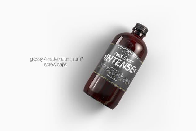 琥珀色冷酿咖啡玻璃瓶饮料瓶样机 Cold Brew Coffee Amber Glass Bottle Mockup插图(2)