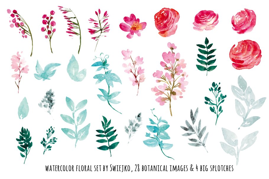 水彩花卉元素、角&背景 Watercolor flowers, corners插图1