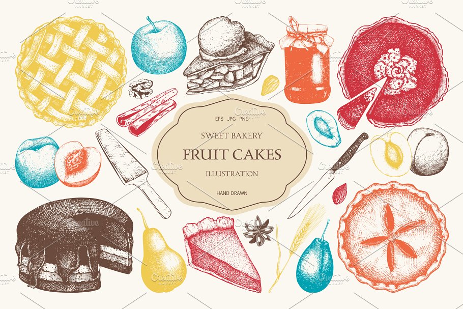 水果糕点及甜点插画设计套件 Fruit Pastries & Desserts Set插图6