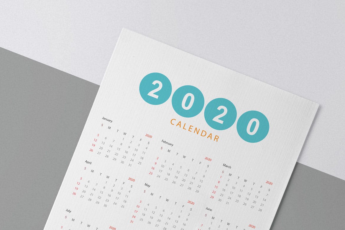 简约设计风格2020年单页日历设计模板 Creative Calendar Pro 2020插图1