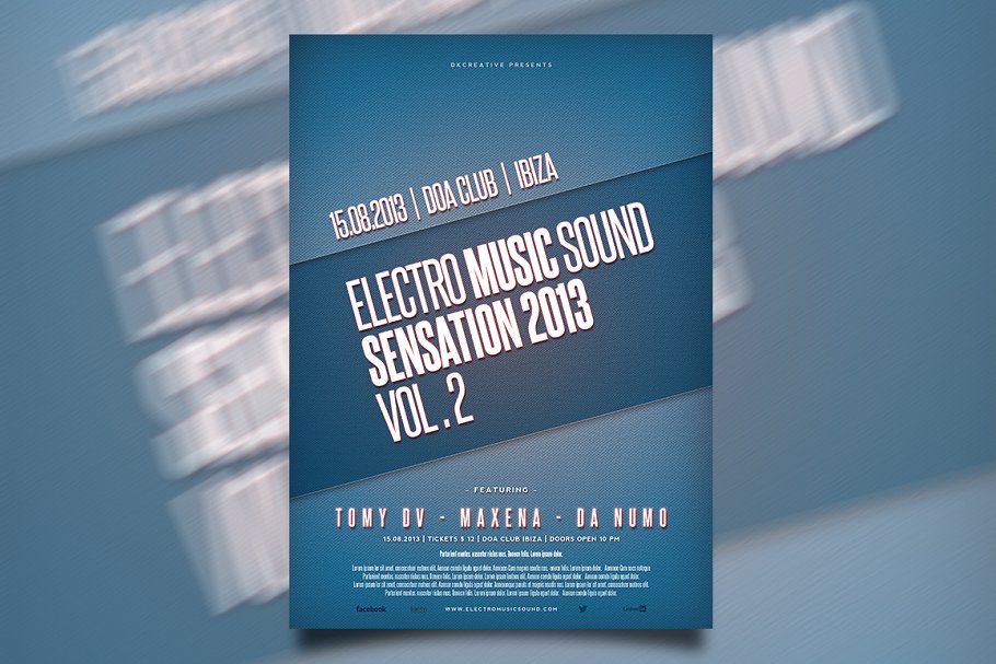 电子音乐电音派对活动海报设计模板 Electro Music Sensation Flyer插图(1)