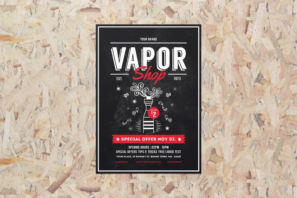 电子烟配件烟油促销活动海报模板 Vape Shop Flyer Menu插图