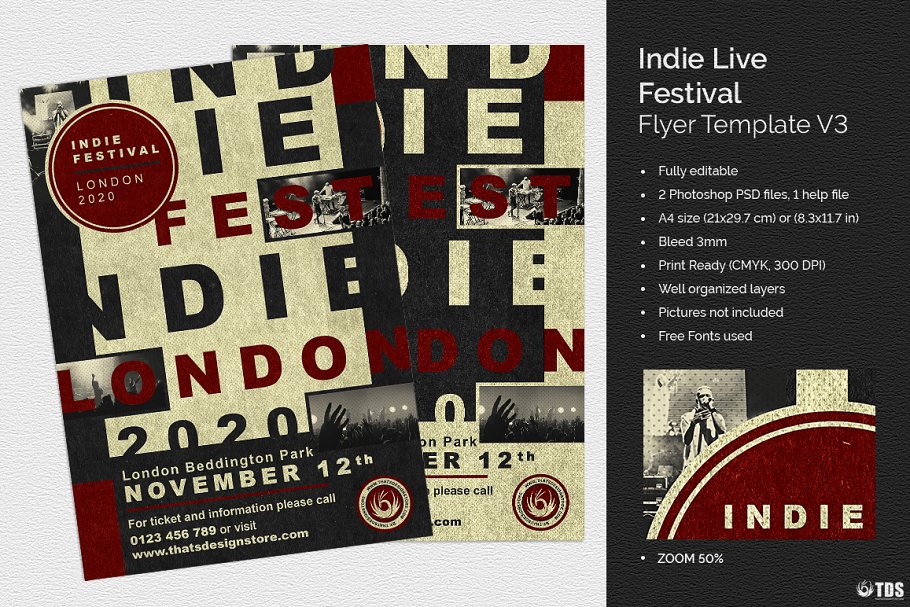 独立现场海报传单模板v3 Indie Live Festival Flyer PSD V3插图