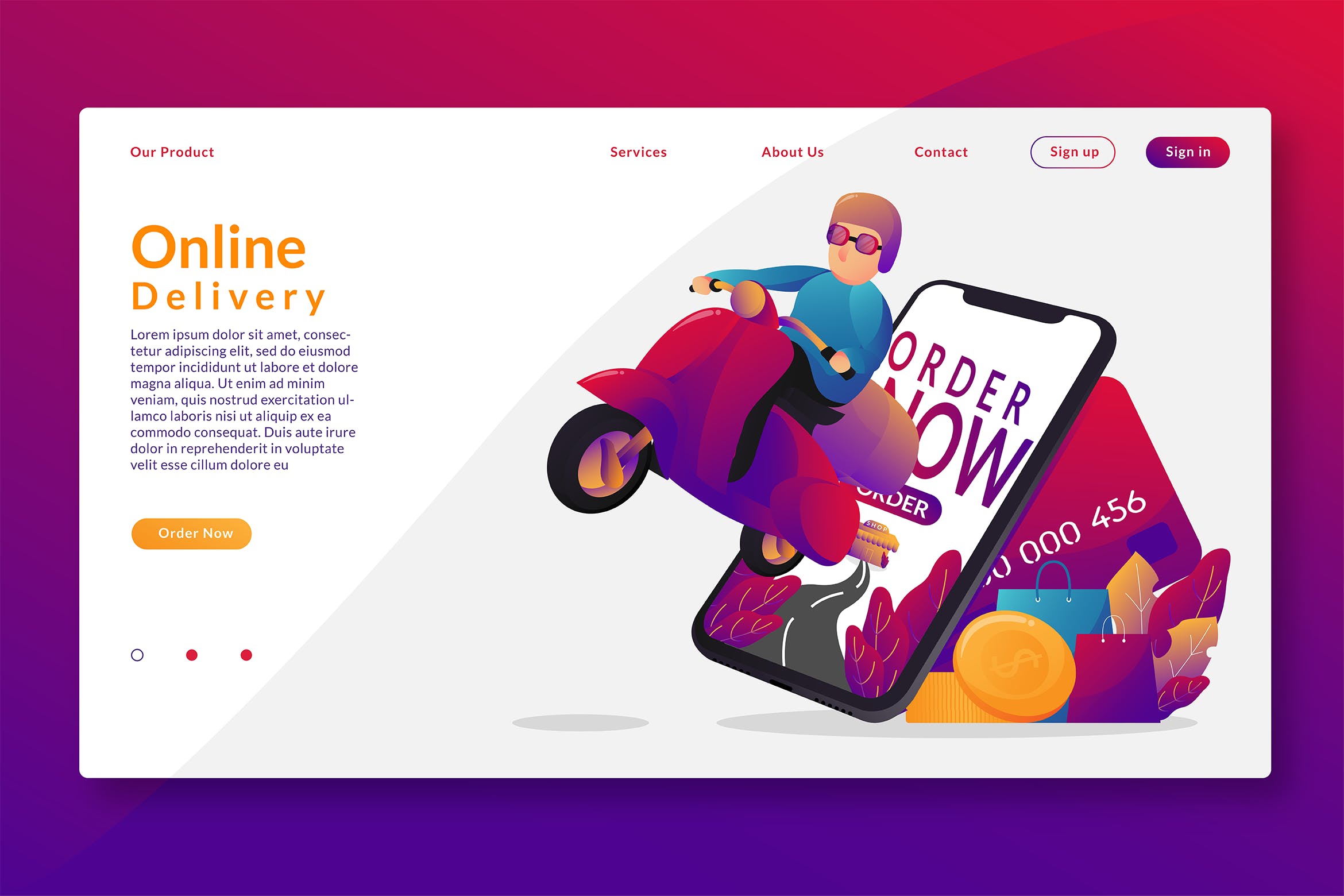 线上交付主题网站设计矢量插画 Online Delivery – Web Header & Vector GR插图