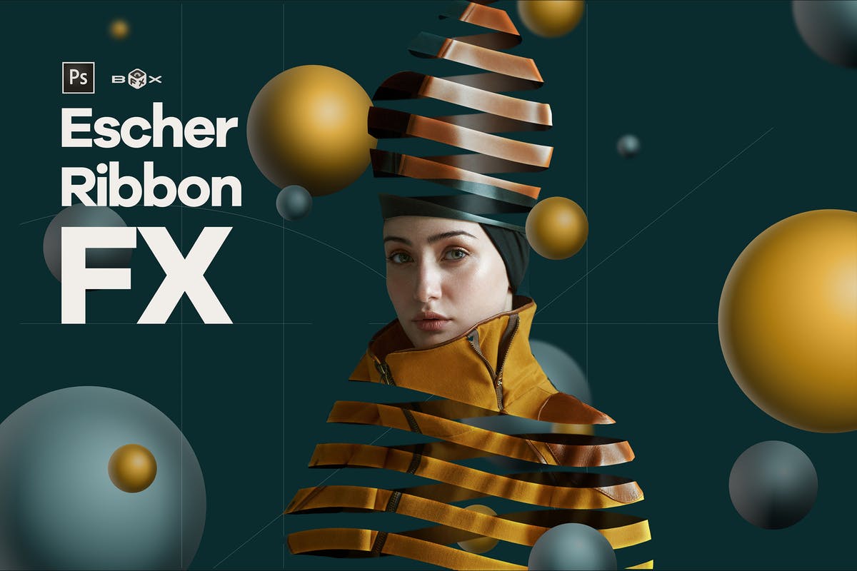 创意丝带艺术品工艺品照片一键生成PS动作 Escher Ribbon FX Photoshop Add-On Extension插图