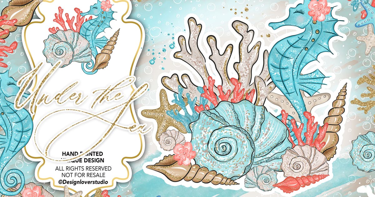 海洋生物水彩插画设计素材 Under the Sea design插图