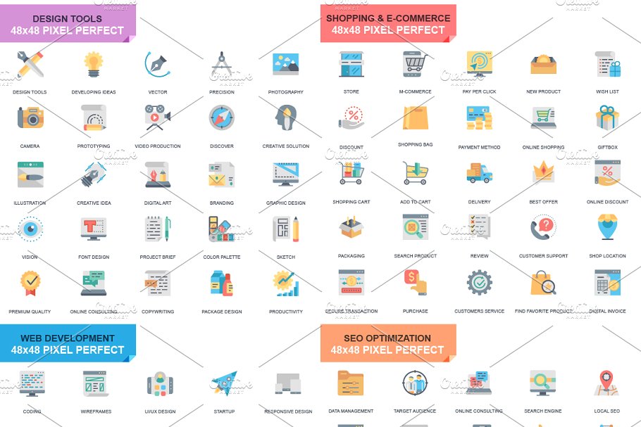 商务主题现代平面Web设计理念图标 Flat Business Web Icons插图(1)