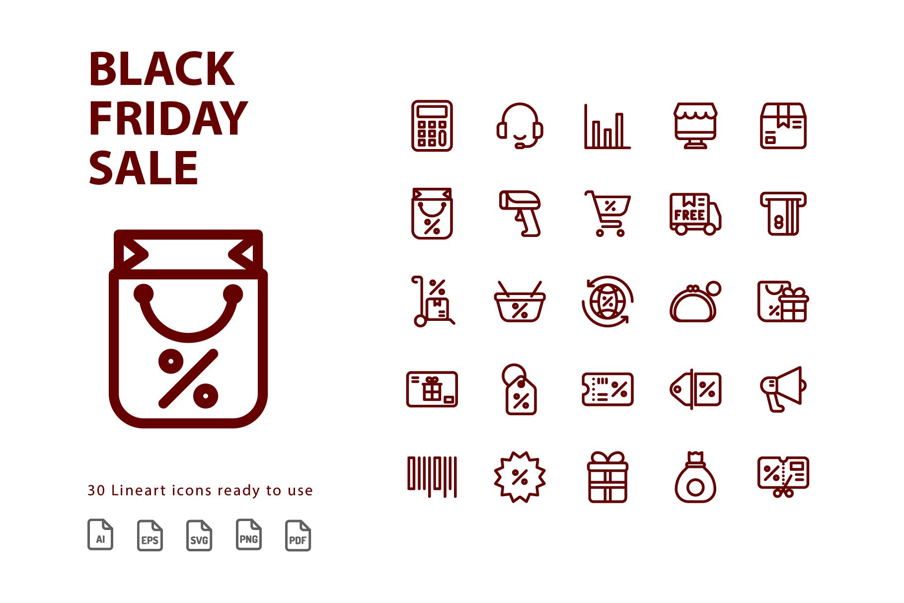 黒五电商促销主题线性图标素材 Black Friday Sale Lineart插图(1)