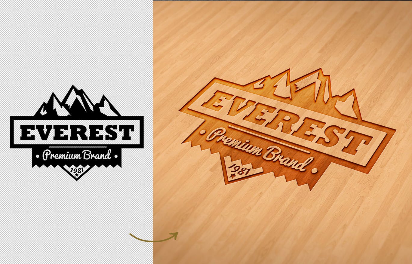 户外运动品牌Logo商标木刻效果图样机模板 Wood Engraved Mockup插图2