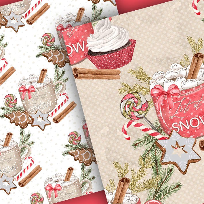 甜蜜圣诞节主题数码纸张背景素材 Sweet Christmas digital paper pack插图(1)