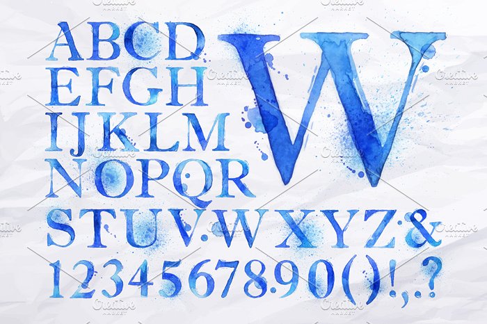 水彩字母数字符号合集 Alphabet watercolor插图(3)
