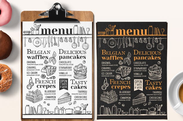煎饼＆华夫饼餐厅菜单设计模板 Pancakes and Waffles Restaurant Menu插图(1)