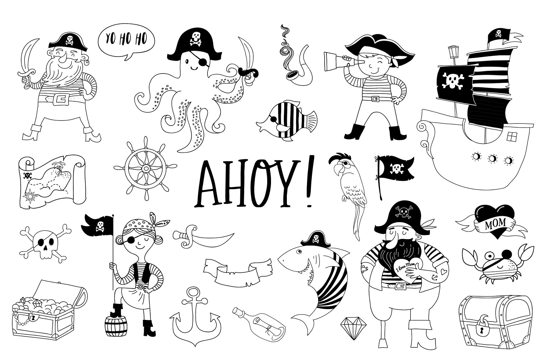 海盗船系列马克笔手绘卡通插画 Ahoy! Pirate collection插图5