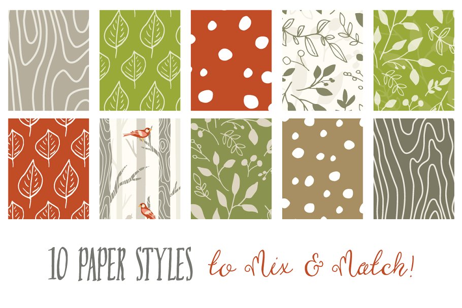 林地森林风格图案无缝纹理 Woodland – Seamless Pattern Papers插图(1)