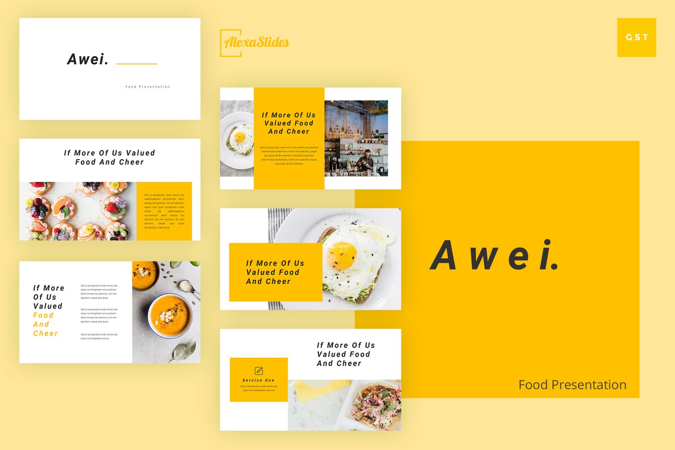 美食品牌/餐厅主题谷歌幻灯片设计模板 Awei – Food Google Slides Template插图