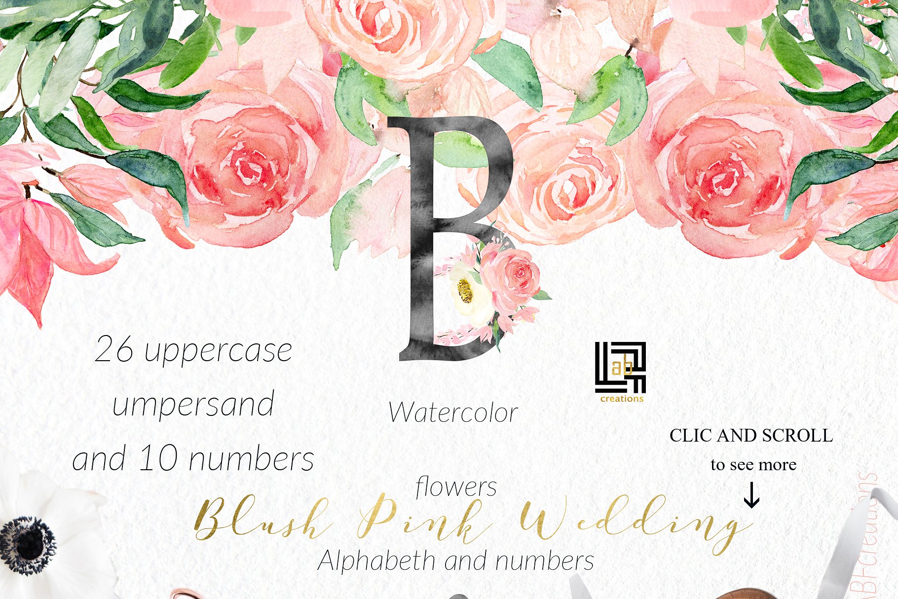 胭脂红水彩花卉元素，花环，花式字母… Blush pink bougainvillea插图6