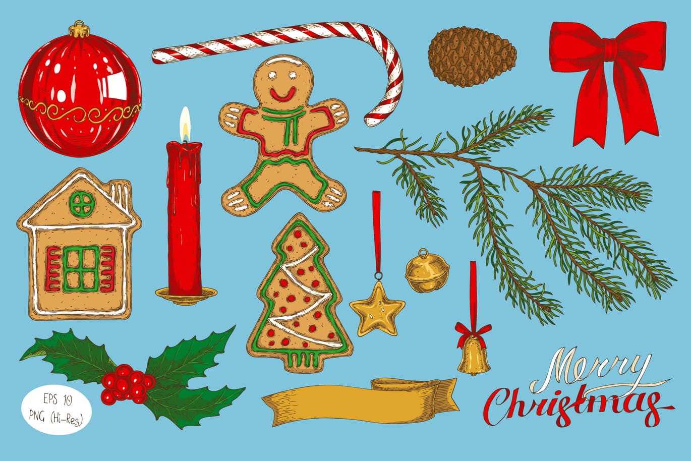 创意圣诞节主题设计矢量图案素材包 Merry Christmas Design Set插图(1)