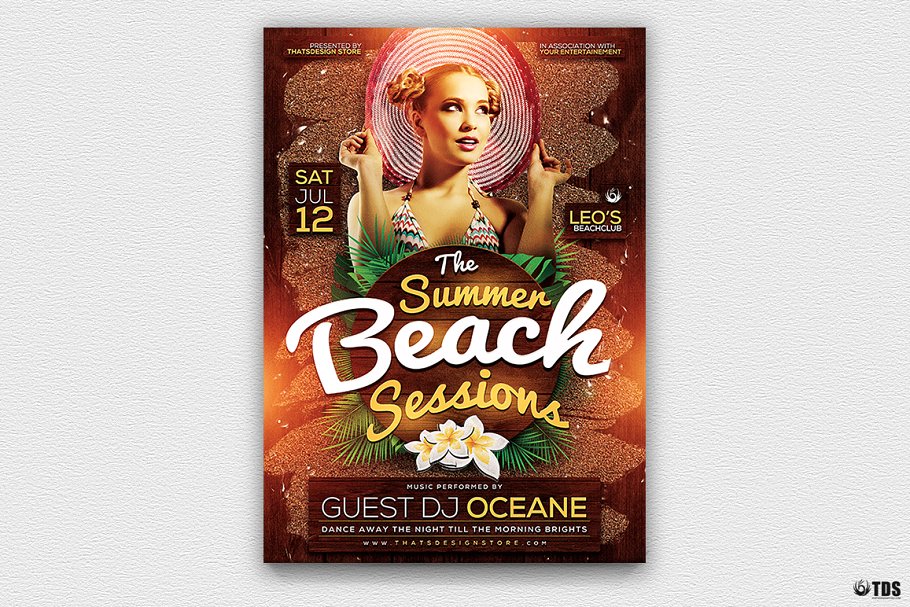 夏日海滩DJ音乐活动传单PSD模板v3 Summer Beach Flyer PSD V3插图(1)