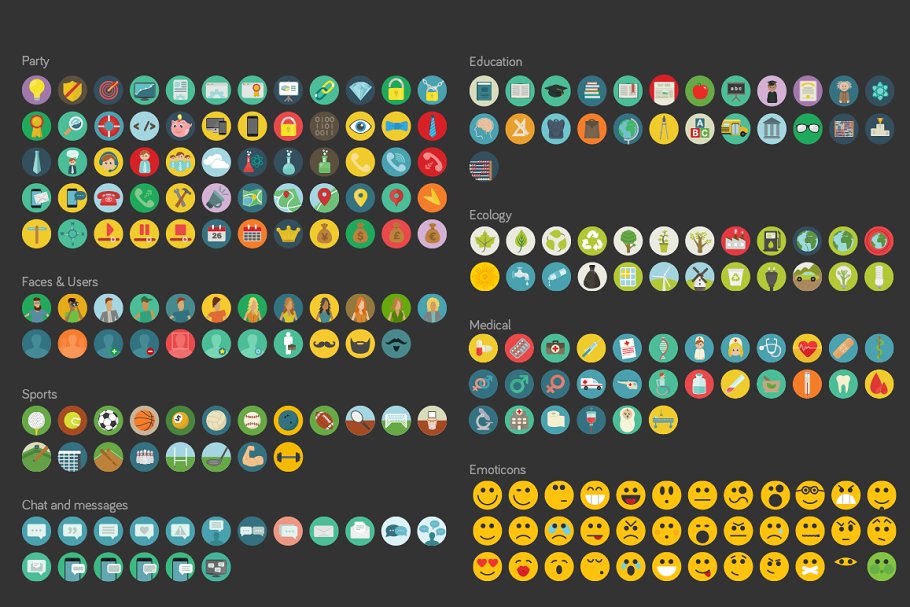 2500枚多主题扁平风格图标 2500 Flat Icons Ai | PSD | SVG |PNG插图(3)