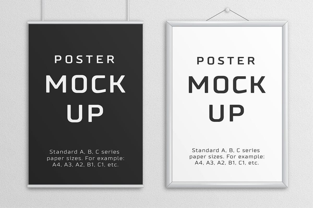 海报设计张贴效果预览样机模板 Poster Mock Up – A/B/C Paper Sizes插图