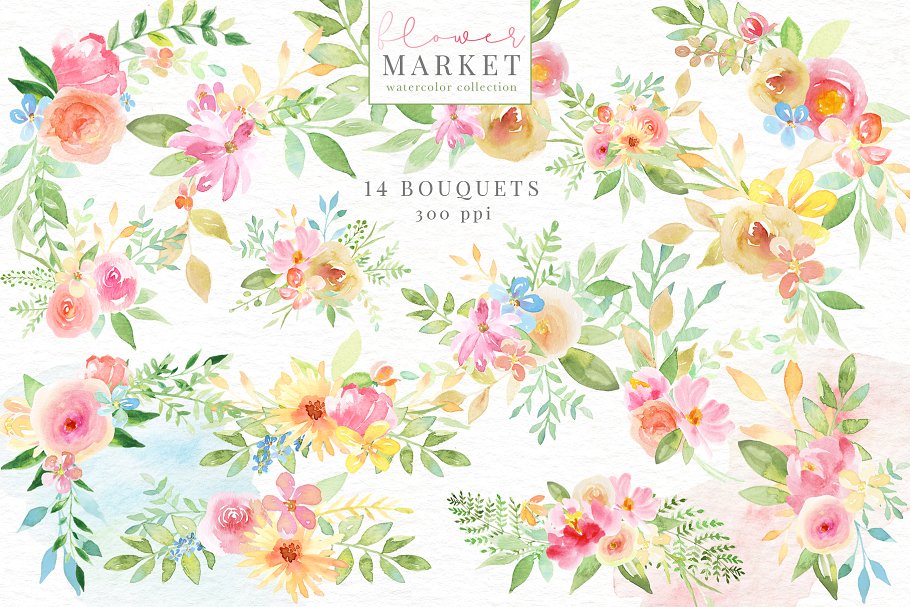 花卉市场水彩素材收藏[1.15GB] Flower Market Watercolor Collection插图(1)