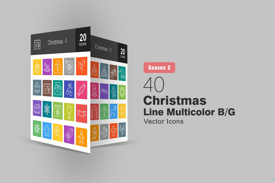 40枚圣诞节主题彩色矢量线性图标 40 Christmas Line Multicolor B/G Icons插图
