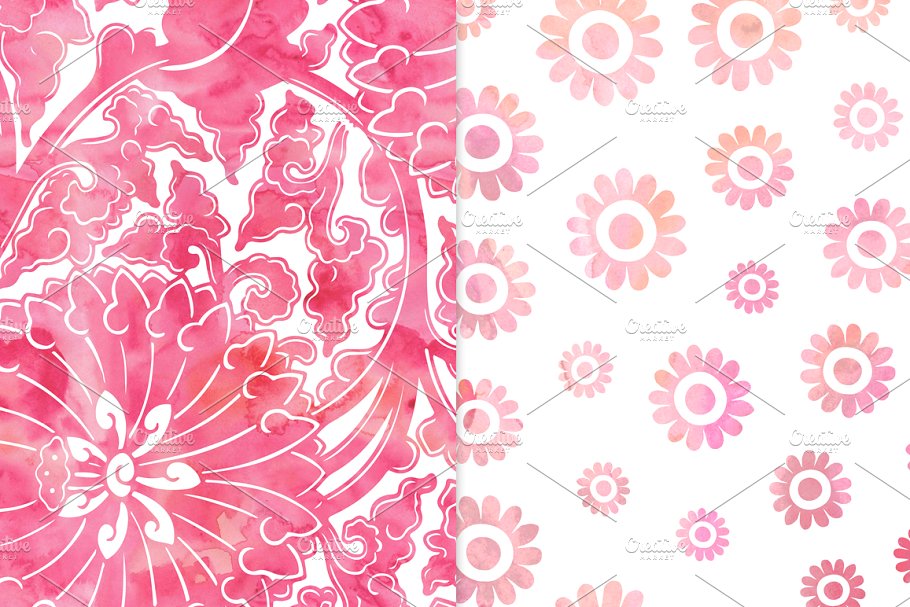 暖色调水彩花卉纹理背景 Warm Watercolor Floral Patterns插图(1)