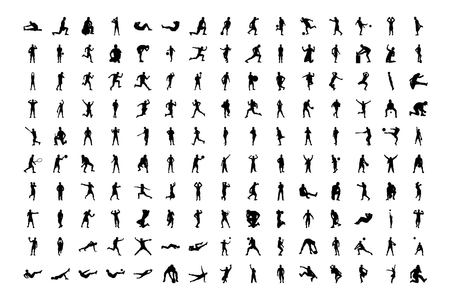 928个体育运动人体姿势矢量剪影 928 Sports Silhouette Vectors插图(6)