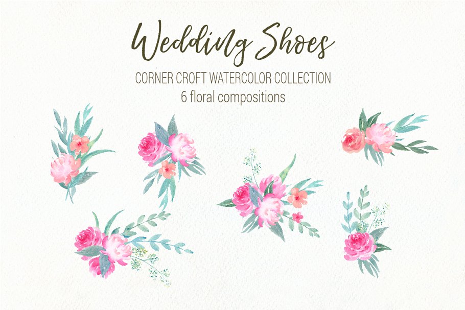 手工绘制水彩鞋婚礼元素合集 Watercolor wedding shoes clipart插图(5)