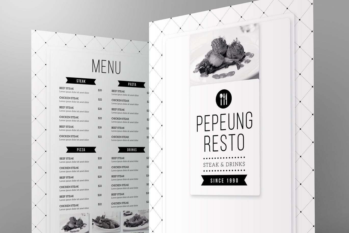 时尚高端简约的高级餐厅菜单菜谱传单海报桌牌设计模板插图