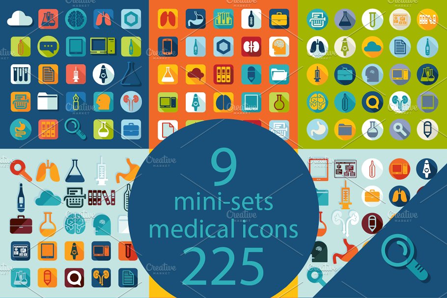 9套225个扁平风格医疗图标  9 MEDICAL sets of icons插图