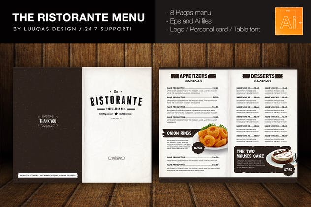 意大利餐厅西式餐厅食品菜单设计模板 The Ristorante Food Menu Illustrator Template插图(1)