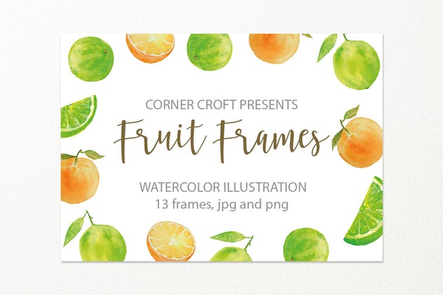 水果水彩手绘装饰框架插画素材 Watercolor fruit frame插图(7)