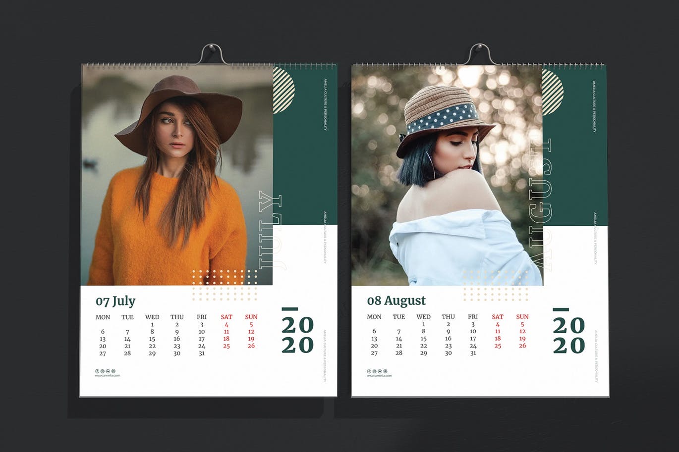 2020年时尚挂墙日历表设计模板 Amelia – Fashion Wall Calendar 2020插图(4)