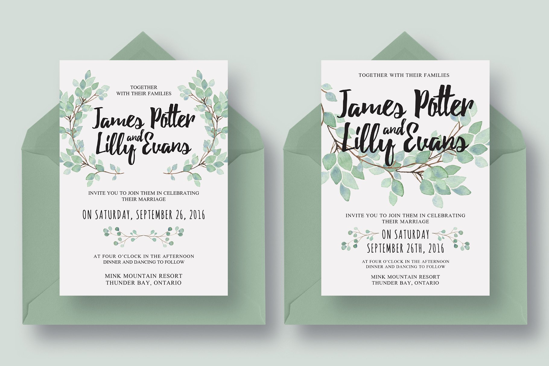 绿植装饰桉树婚礼邀请函模板 Eucalyptus Wedding Invitation Suite插图(1)