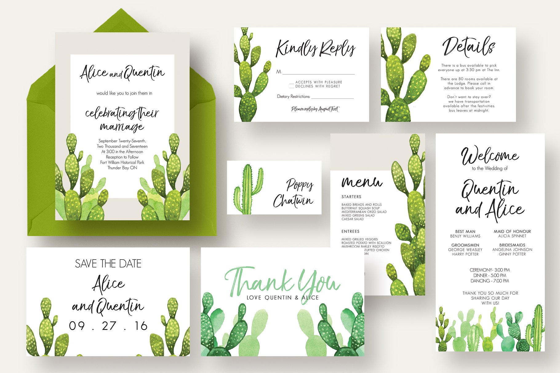 绿色仙人掌婚礼邀请函套装 Cactus Wedding Suite插图