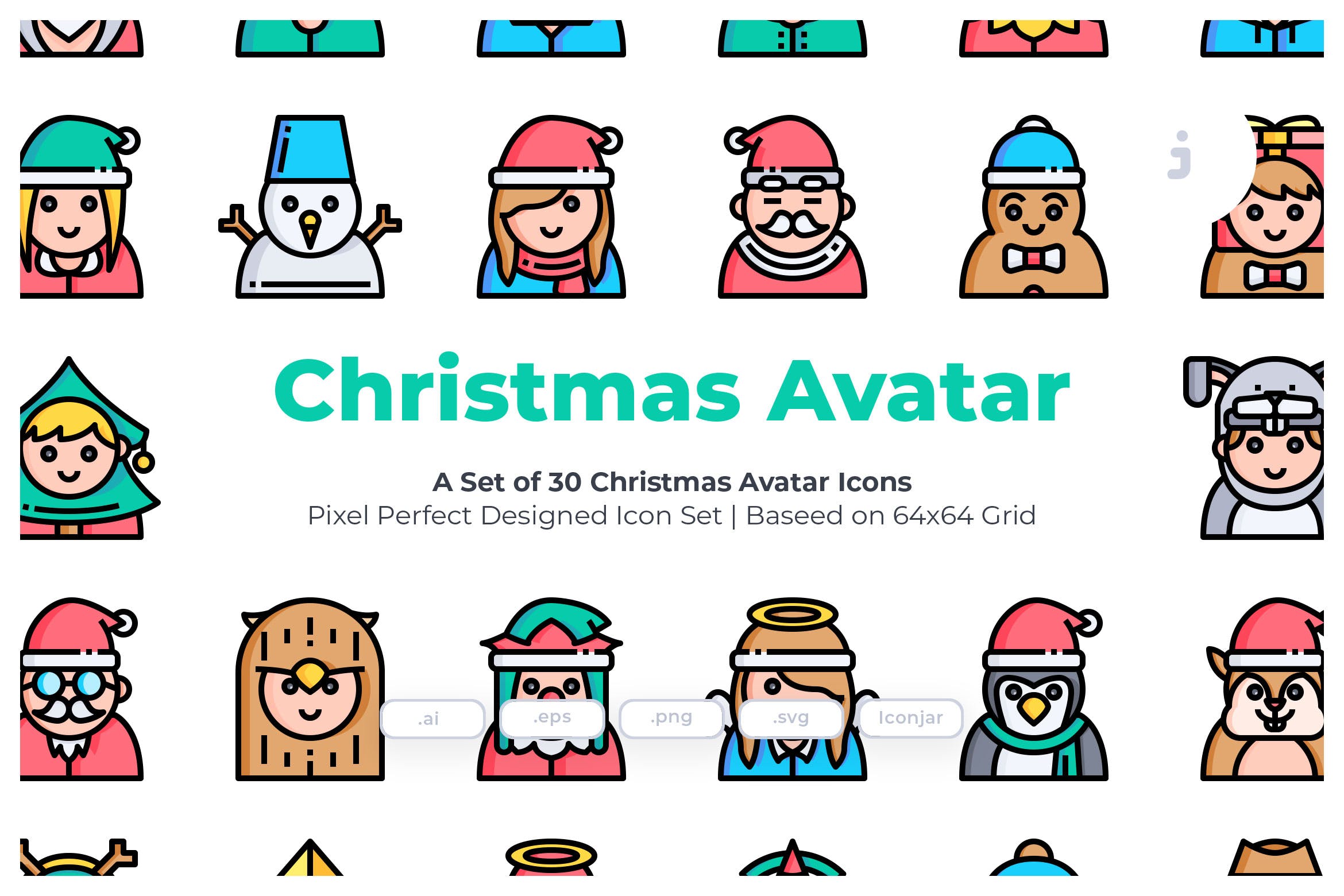 30枚圣诞节彩色人物头像图标 30 Christmas Avatar Icons插图