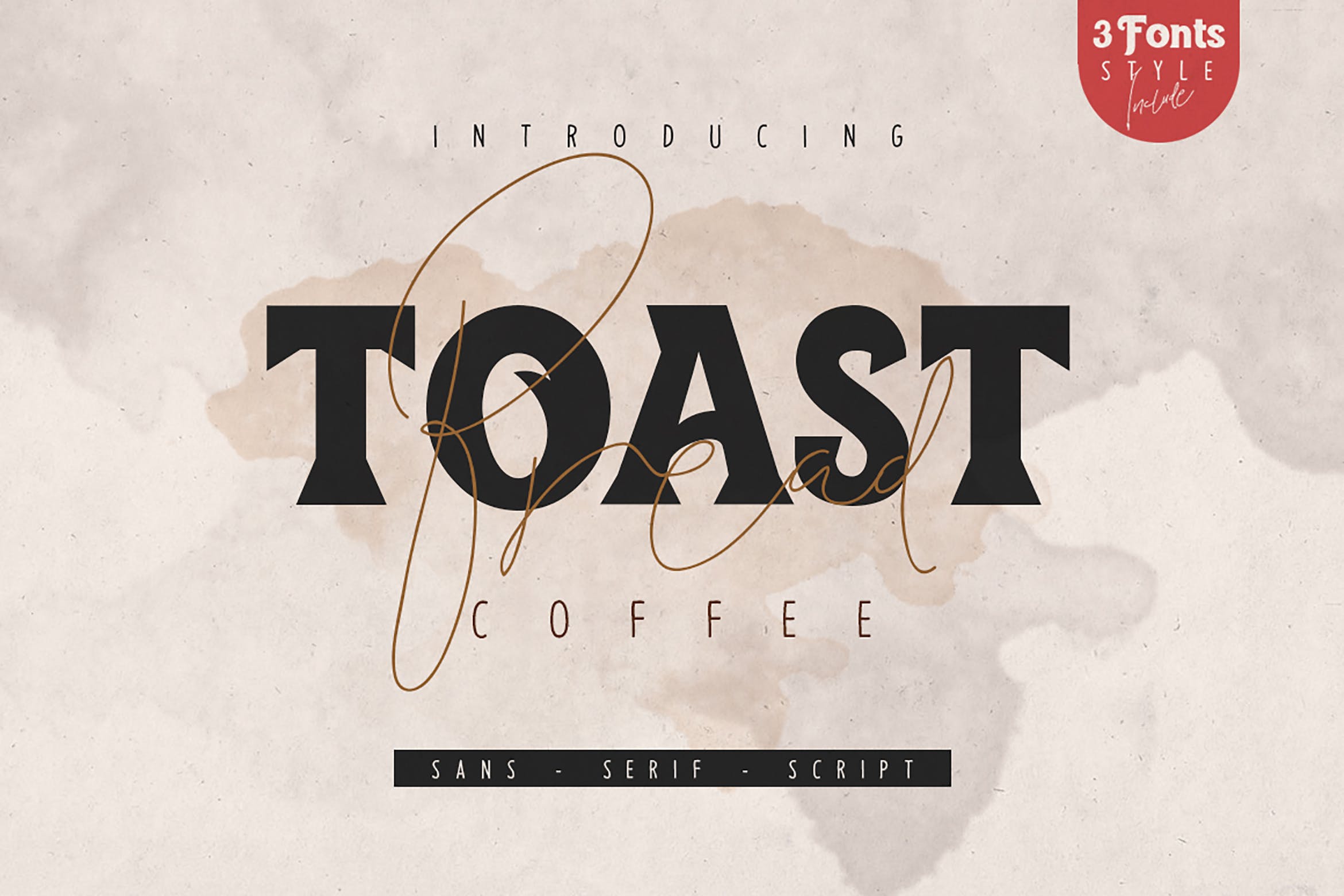 创意装饰设计/无衬线字体/连笔书法钢笔字体三合一 Toast Bread Coffee Typeface插图
