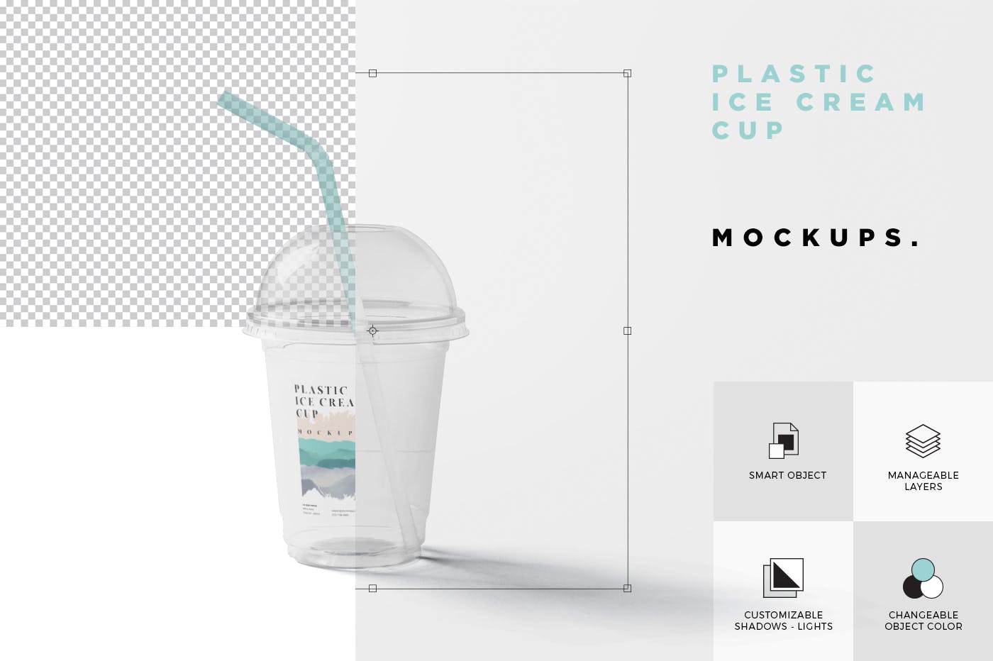 透明塑料冰淇淋杯外观设计样机模板 Transparent Plastic Ice Cream Cup Mockups插图(6)