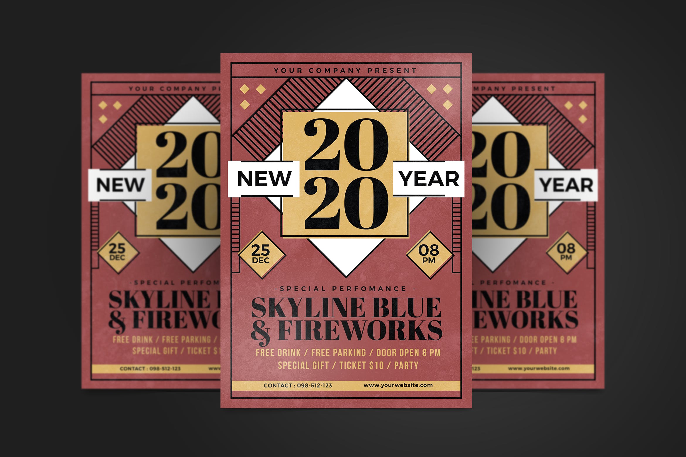 复古设计风格2020年新年庆祝活动海报传单模板 New Year Party Flyer插图