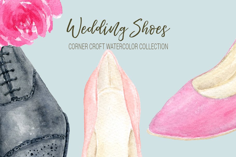手工绘制水彩鞋婚礼元素合集 Watercolor wedding shoes clipart插图8
